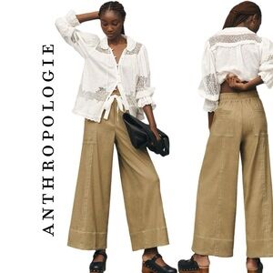 Anthropologie Maeve Linen Blend Pull-On Wide-Leg Pants